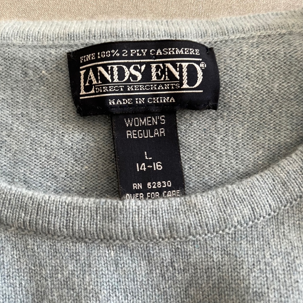 Lands' End Light Blue Crew Neck Sweater 100% cashmere - Picture 3 of 5